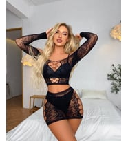 Vivaldy Küçük File Etek Büstiyer Takım / Vücut Çorabı-4360 (Siyah)