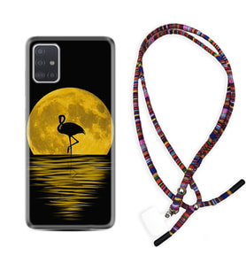Samsung a71 A72 A73 A7 A9 2018 C7 C9 Kılıf Boyun Asklı Rasta Silikon Ay ve Flamingo 1775