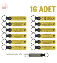 Sarı & Gri, Türkçe Öğretmeninden Öğrencilerine, 16’lı Set, İsim Yazılabilir Deri Hatıra Anahtarlık