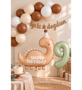 3 Yaş Retro Kahve Dinozor Tema Balon Zinciri Seti Set35