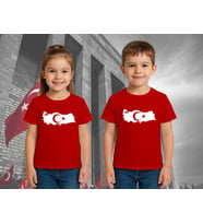 Unisex Ay Yıldızlı T-Shirt 19 Mayıs 29 Ekim 23 Nisan 10 Kasım Atatürk Çocuk Tişört (Kırmızı)
