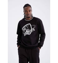 DeFacto NBA Brooklyn Nets Lisanslı Regular Fit Bisiklet Yaka Sweatshirt V6850AZ21WN (Siyah)