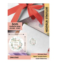Suluboya Çiçek Modeli 2, Etiket Modeli Ürünlerinize Özel 3cm - 100 Adet Opak Sticker