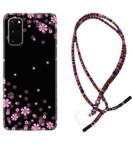Samsung A02S A03S A10 A12 A13 A21S A22 Kılıf Boyun Asklı Rasta Silikon Black flowers 1391