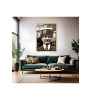 Mustafa Kemal Atatürk Siyah Beyaz Tablo Metal Çerçeveli Cam Tablo Modeli Hd Baskı Duvar Tablosu (Altın)
