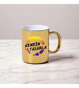 Kişiye Özel,Hediye Kutulu Gold Renk Büyük Kupa Bardak(NOT YAZILABİLİR)