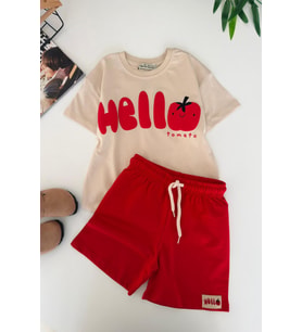 Miniğimin Cicileri Hello Tomato Baskılı Unisex Çocuk Takım - Krem