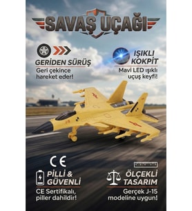 J-15 Savaş Uçağı Oyuncak Işıklı Çek Bırak Maket Jet 23 cm - Piller Dahil