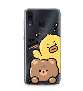 Samsung Galaxy A20/A30 Uyumlu Sevimli Ördek ve Ayıcık Desenli Şeffaf Telefon Kılıfı