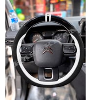 Citroen C5 Aircross Dikme Direksiyon Kılıfı Parlak Siyah Beyaz Detaylı Beyaz Çift Yüzük ve Dikiş 2018-2022