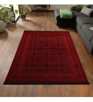 Afgan Türkmen Otantik Desenli Dokuma Bordo Oturma Odası Salon Mutfak Halısı 5969A_ZS72