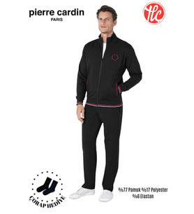 Pierre Cardin Erkek Regular Fit Pamuklu Fermuarlı Çizgi Detay Likralı Eşofman Takımı