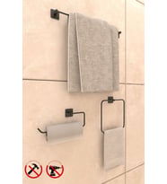 Jasmin Yapışkanlı Siyah Kare 3'lü Banyo Seti Solo Havluluk, Halka Havluluk, Uzun Havluluk