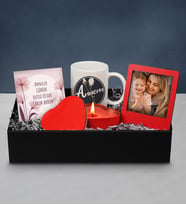 Anneler Gününe Özel Tasarım Kupa & Kalp Mum & Kişiye Özel Fotoğraf Çerçevesi & Anneler Günü Kartı Hediye Seti