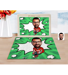 BK Gift Kişiye Özel Hokeyci Karikatürlü 1000 Parça Profesyonel Puzzle-1
