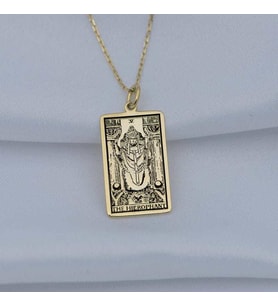 24 Ayar Has Altın Kaplama  Tarot (Baş Rahip) The Hierophant Gümüş Kolye