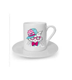 Cool Cat Baskılı Beyaz Türk Kahvesi Fincanı