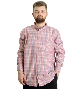 Mode XL Büyük Beden Erkek Gömlek Ekose Uzun Kollu 23300 Koyu Bordo