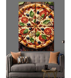 Dilimlenmiş Bol Malzemeli Nefis Pizza Dekoratif Kanvas - Mdf Ahşap Tablo