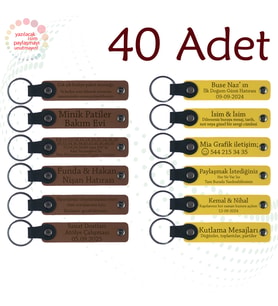 A Kahve & Sarı, Şirket Kutlamalarına Özel Hediye, 40’lı Set, İsimli Anlamlı Deri Anahtarlık