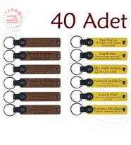 A Kahve & Sarı, Şirket Kutlamalarına Özel Hediye, 40’lı Set, İsimli Anlamlı Deri Anahtarlık