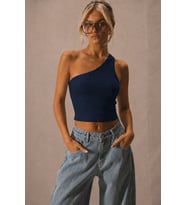 Kadın Tek Omuz Crop Atlet Esnek Slim Fit Süprem Kumaş Asimetrik Yaka Bluz