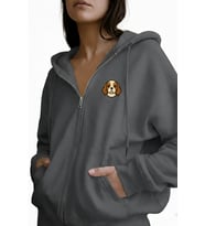 Kadın Cavalier King Charles Spaniel Baskılı Oversize Fermuarlı Hoodie (Gri)