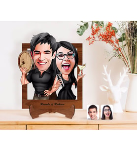 BK Gift Kişiye Özel Sevgililer Karikatürlü Ahşap Standlı 3D Biblo-18 (Beyaz)