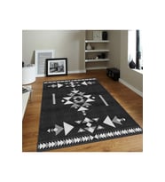Rovigo Home Dijital Baskı Yıkanabilir Kaymaz Taban Salon Halısı RVG0099-SD1060 (Siyah)