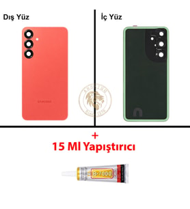 Samsung Galaxy S25 Plus Mercan Renk Arka Kapak + B7000 Yapıştırıcı Arka Cam Batarya Kapağı Pil Kapağı Lazer Kesim Back Cover Galaxy S25 Plus Uyumlu