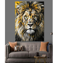 Vahşi Aslan Portre Kral Dekoratif Kanvas - Mdf Ahşap Tablo