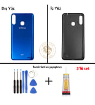 Infinix Hot 7 Mavi Uyumlu Arka Kapak + Yapıştırıcı ve Vida Seti Arka Cam Batarya Pil Kapağı