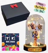 İyi Ki Doğdun Kişiye Özel Doğum Günü Hediyesi - Led Işıklı 3 Fotoğraflı İsimli Fanus - Hediye Kutusunda (Model 9)