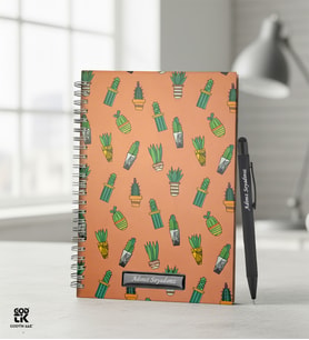 Kişiye Özel Kaktüs Tasarımlı Spiralli Defter & Tükenmez Kalem Hediye Seti - GDTK-909150