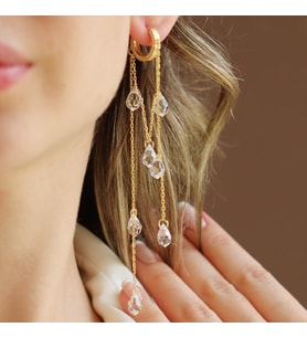 Damla Sallantılı Kristal Gold Gümüş Küpe