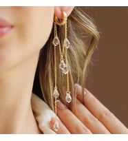 Damla Sallantılı Kristal Gold Gümüş Küpe