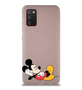 Samsung Galaxy A02S Soft Premier Kapak Mickey Mouse-F Tasarımlı Silikon Kılıf - Pudra (Şeffaf)