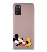 Samsung Galaxy A02S Soft Premier Kapak Mickey Mouse-F Tasarımlı Silikon Kılıf - Pudra (Şeffaf)