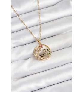 316L Çelik Zincir Gold Renk Zirkon Taşlı Kelebekli Kadın Kolye 5886 - HUOBPS2540-7476