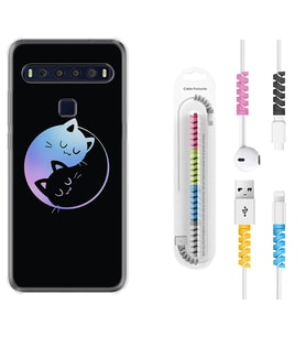 TCL 10L 10 Plus 10SE 20E 20SE 30SE L7 Kılıf Kablo Koruma Spiral Silikon Love Cats 1604