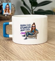 Kişiye Özel Karikatürlü Benimle İlgili Efsaneler Lüks Fincan Doğum Günü Hediyesi