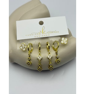 Vip Gold Taşlı Sallantılı Yonca 6'lı Küpe - 26vipkp54