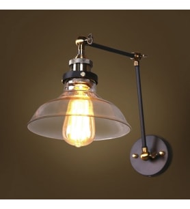 RİOLİGHT RETRO1,RUSTİK,VİNTAGE ESKİTME MAFSALLI 1XE27 DUYLU AKROBAT HAREKETLİ CAM BAŞLIK DUVAR APLİK (Siyah)
