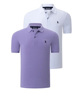 İKİLİ SET T8561 DEWBERRY ERKEK TSHIRT-BEYAZ-LİLA (Karışık)