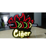 Ciğer Görselli Yazılı Tabela 3D Led Neon Etkili Işıklı Tabela 30X45 CM Tek Taraflı