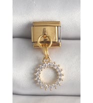 316L Çelik Gold Renk Zirkon Taşlı Sallantı Güneş Model Nomination Charm TJ-BC1353