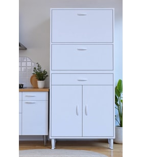 Eliusta Solaira 80 cm Genişlik Kapaklı Mutfak Dolabı 4 Kapaklı, Çekmeceli Çok Amaçlı Mutfak/Banyo Dolabı (Beyaz)