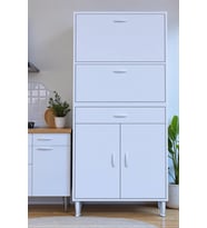Eliusta Solaira 80 cm Genişlik Kapaklı Mutfak Dolabı 4 Kapaklı, Çekmeceli Çok Amaçlı Mutfak/Banyo Dolabı (Beyaz)
