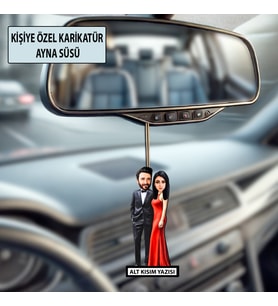 Sevgiliye Özel Karikatür Ayna Süsü – Sevgililer Günü Hediyesi Araç İçi Süs