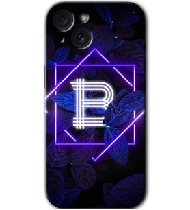 İphone 15 Kılıf HD Desen Baskılı Kılıf - Dark Neon Yaprak B Harfi
